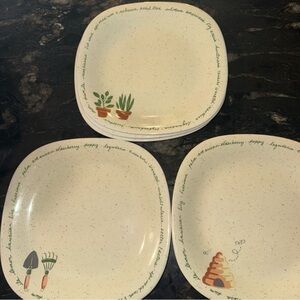 Set Of 5 Melamine Plates Similar To Pfaltzgraff Naturewood Plants Gardening Bee